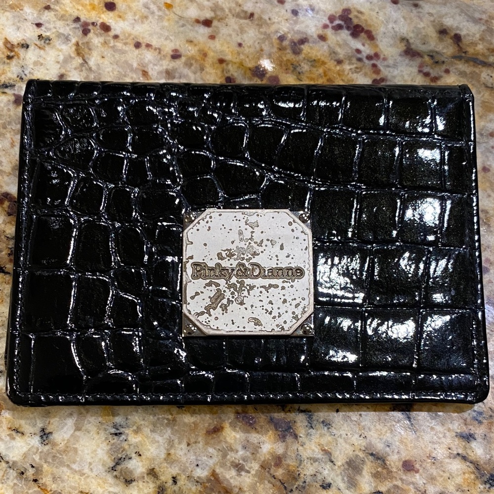 Pinky & Dianne Black Patent Leather Crocodile Card Holder